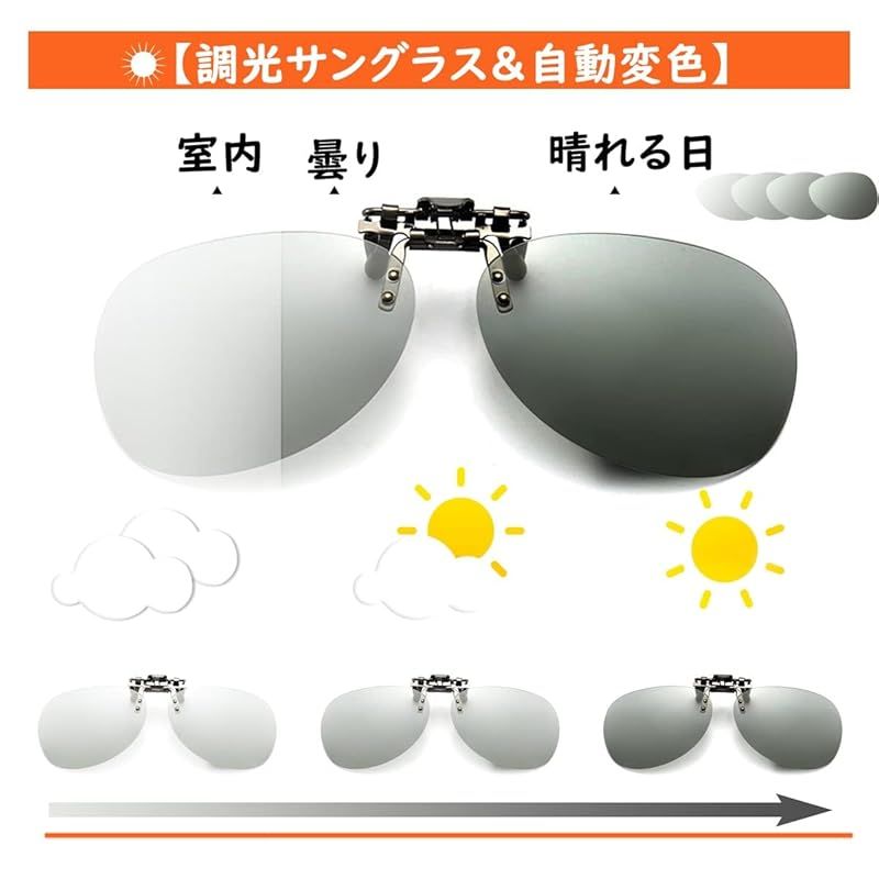 SOXICK] サングラスクリップオン 運転用 変色 調光 偏光グラス 前掛け