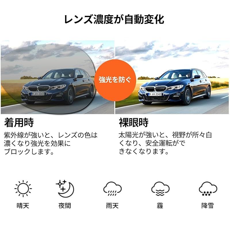 SOXICK] サングラスクリップオン 運転用 変色 調光 偏光グラス 前掛け