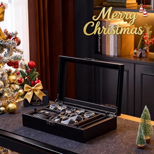 ProCase 腕時計ケース 2段式アクセサリーケース 5本 PU製 ウオッチボックス 内部調節可 男女兼用 収納ボックス アクセサリー 収納 ディスプレイ 小物整理 記念日プレゼント ブラック 8 fde 3378