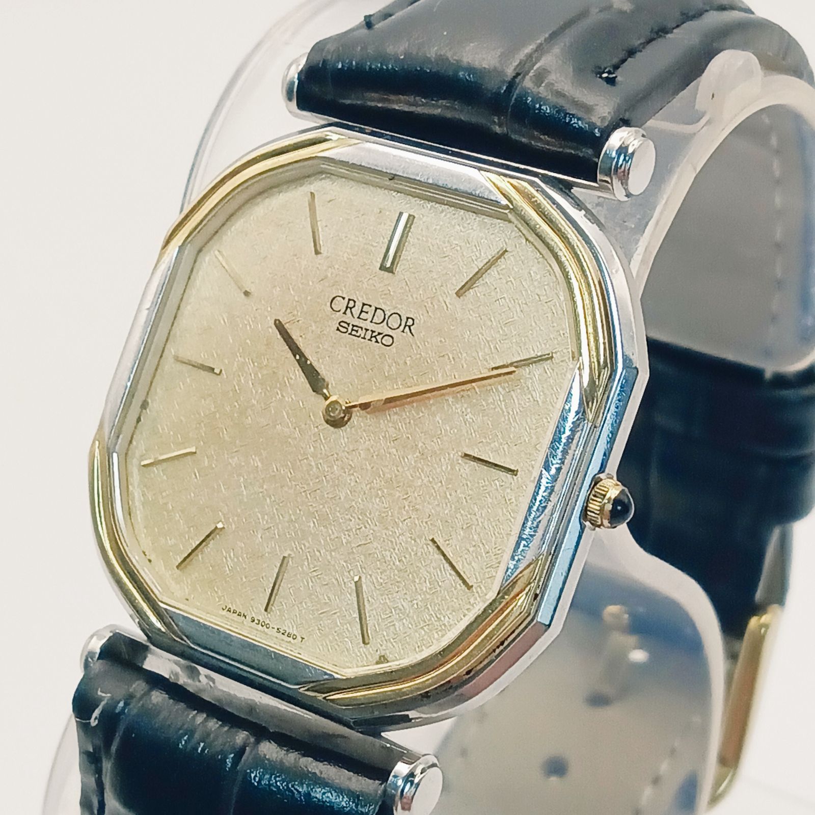 稼働 0104 1 SEIKO CREDOR 14 K BEZEL セイコー クレドール 9300 5210 メンズ腕時計 クォーツ スクエア ゴールド文字盤