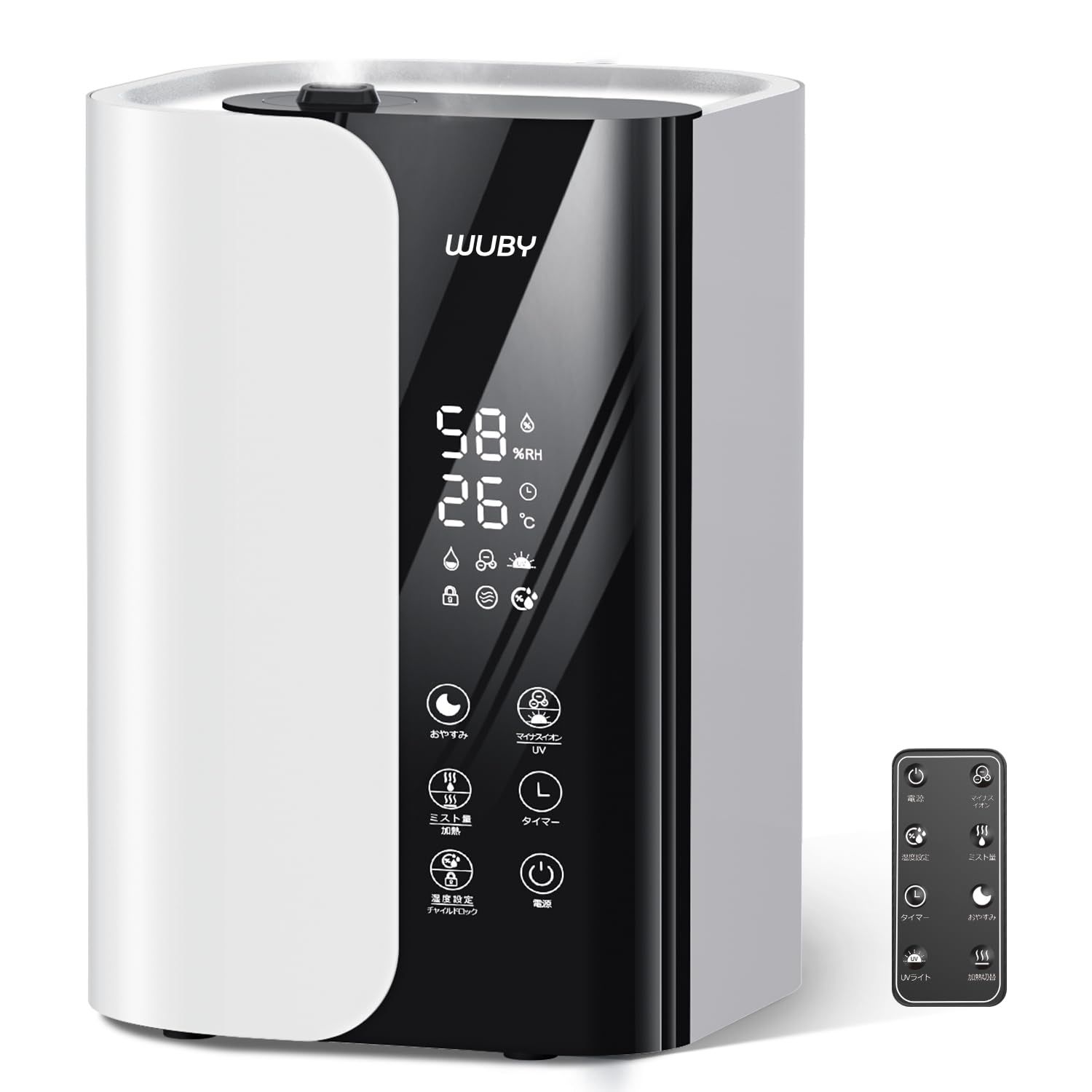 新登場 5重除菌 加熱式 加湿器 大容量 6 L 超音波式 ハイブリッド式加湿器 卓上 100℃高温除菌 空気清浄機能 マイナスイオン アロマ対応 上から注水 UVライト パワフル加湿 6段階加湿量 湿度調整 温度表示 チャイルドロック 12 Hタイマ