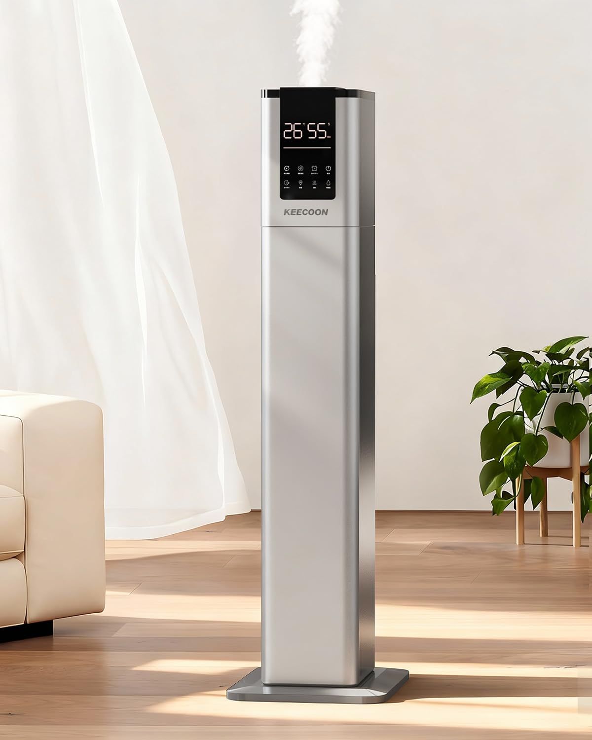 KEECOON 加湿器 大容量 13 L スチーム式 加熱式 ハイブリッド式 超音波式 2025 業務用 大型 100℃高温除菌 タワー型 水タンク 上から給水 アロマ 切れタイマー リモコン 三段階噴霧量 連続48時間 静音 省エネ 湿度設定 お手