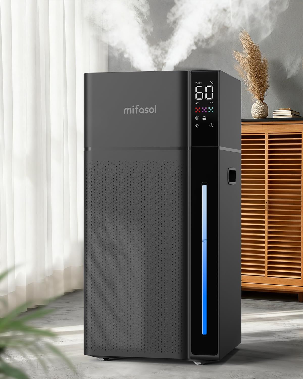 Mifasol 加湿器 ハイブリッド式 スチーム式 大容量20 L 業務用 加熱式 超音波式 加湿 器 お手入れしやすい 自動湿度調整 タワー 上から給水 水浄化 省エネ 遠隔制御 キャスター 35畳 25 dB静音 おやすみモード 連続48時間 スタイリッシ