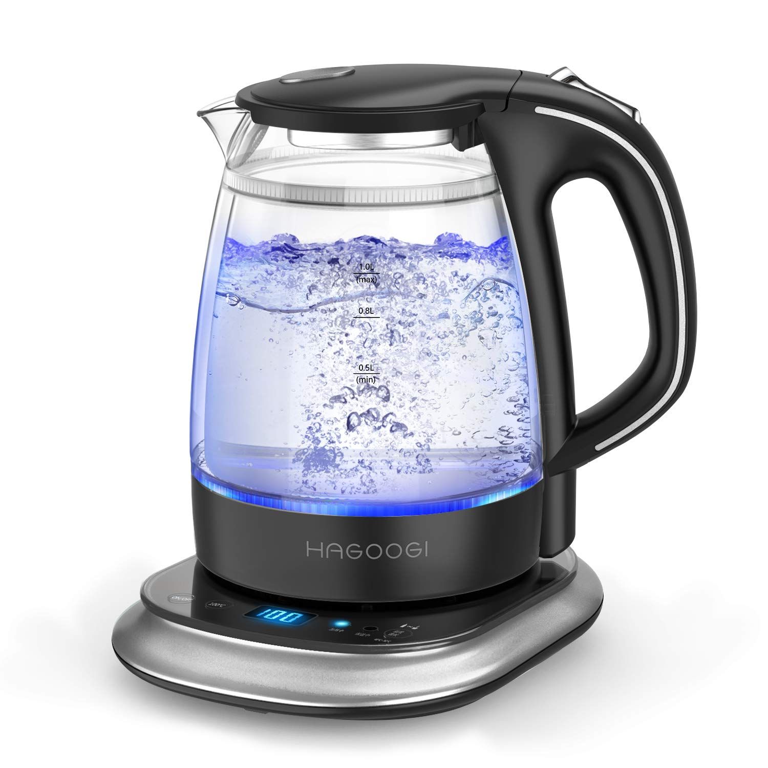 HAGOOGI 電気ケトル ガラス 1 0 L LEDライト付き 二重構造 火傷防止 7段階温度調節 24時間保温 空焚き防止 ポット湯沸かし 小型 おしゃれ お手入れカンタン 紅茶 お茶 コーヒー