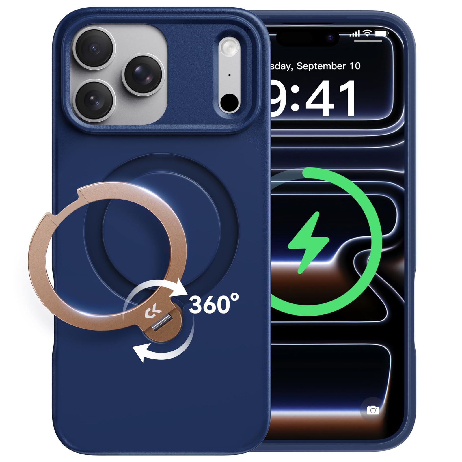 2025新登場 機能美の み CASEKOO iPhone 17 Pro Max 用 ケース 360度回転スタンド MagSafe対応 米軍MIL規格 360°全方向耐衝撃 滑り止め マット仕上げ黄変防止 ワイヤレス充電対応 ストラップホール付き いphon