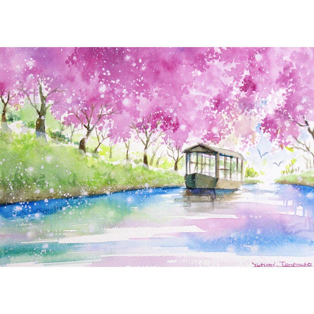 原画）京都・桜と船の風景【SMサイズ／水彩画／#2964】 - メルカリ