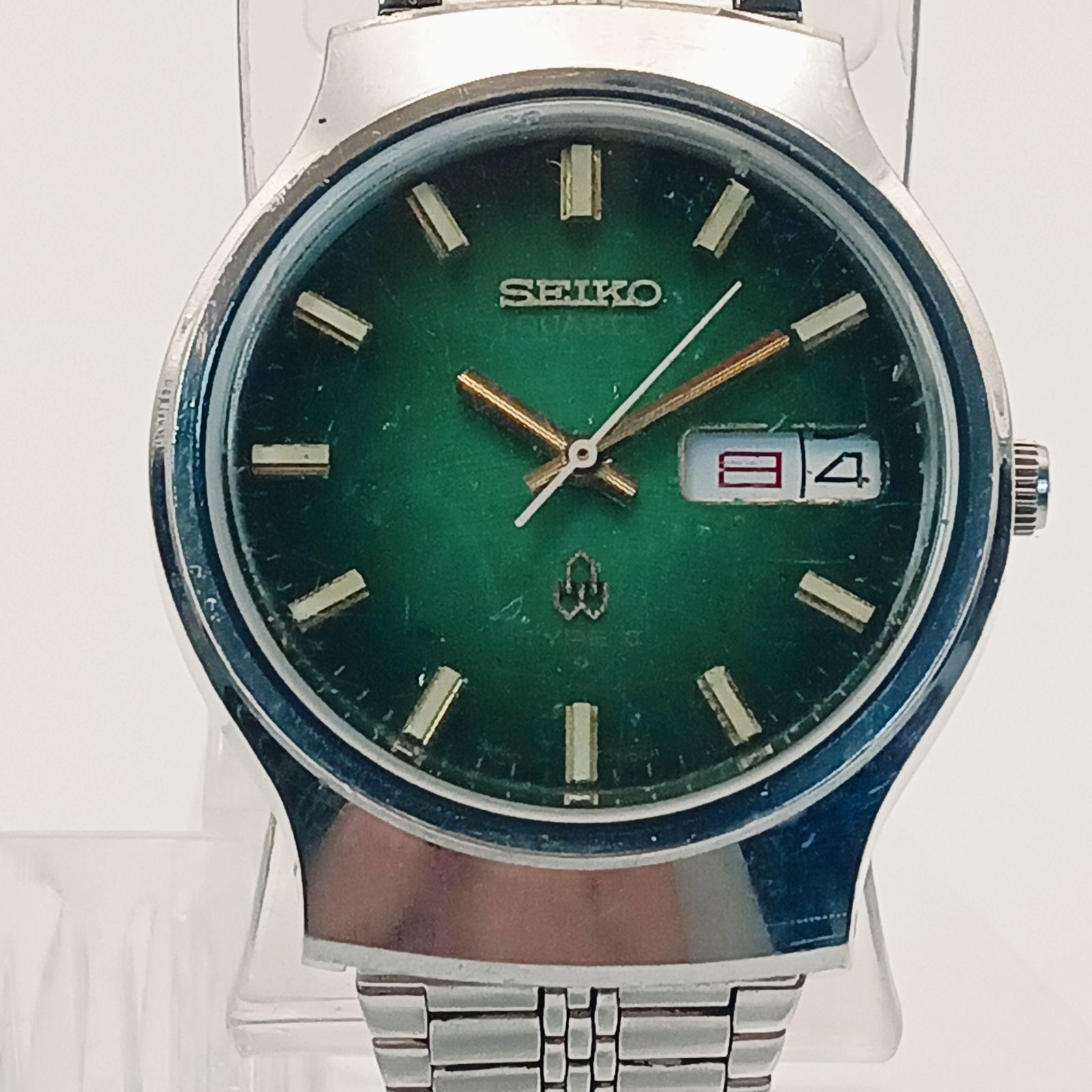 稼働 0104 2 SEIKO TYPEⅡ セイコー タイプ2 7546 7090 メンズ腕時計 グリーン文字盤 デイデイト クオーツ