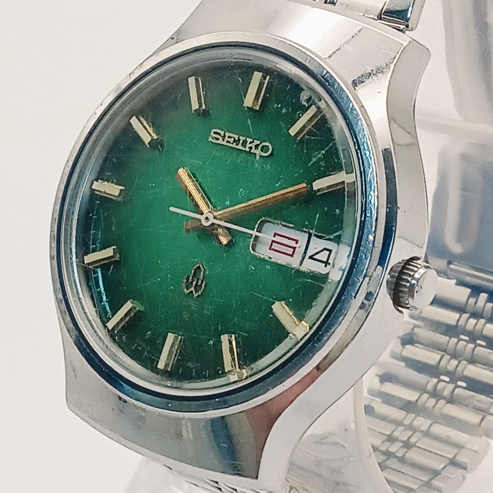 稼働 0104 2 SEIKO TYPEⅡ セイコー タイプ2 7546 7090 メンズ腕時計 グリーン文字盤 デイデイト クオーツ