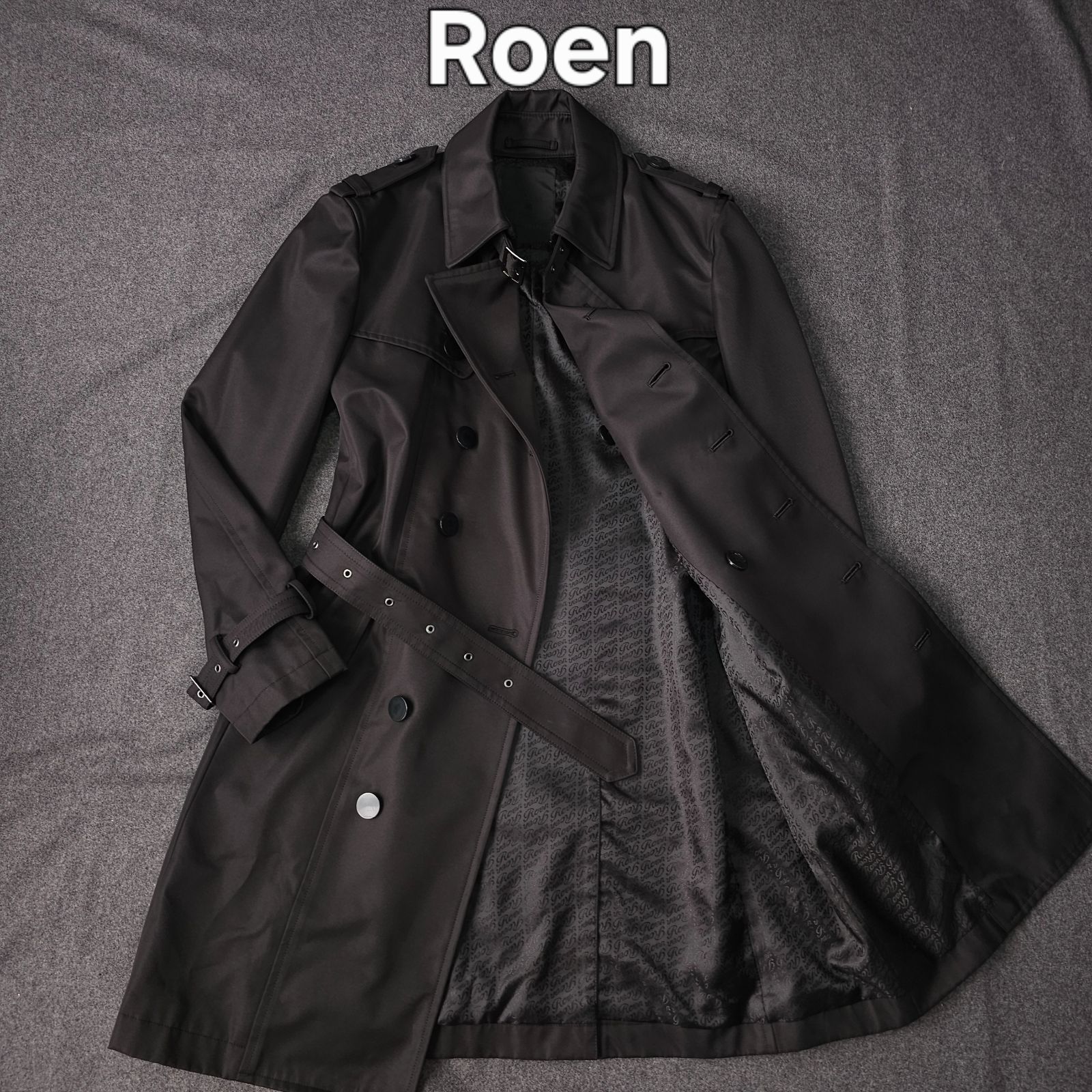 Roen ロエン 秋冬 2WAY ドクロボタン 裏地 ロゴ総柄 トレンチコート