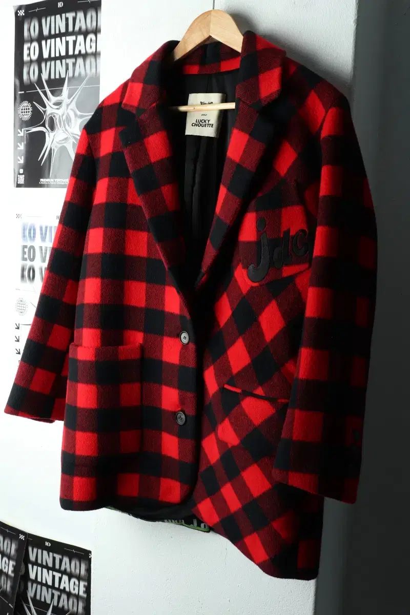 W M ラッキーシュエトゥ コートジャケット CHECK RED ウール ショール JDC 16719