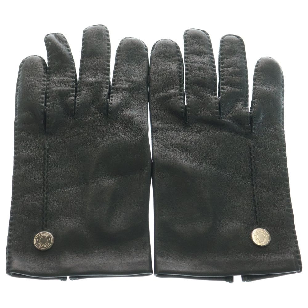 HERMES (エルメス) ラムレザー セリエボタン グローブ 手袋 グリーン