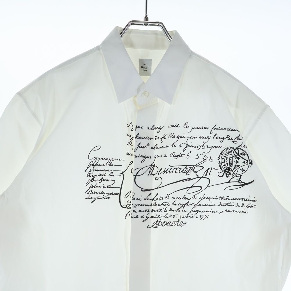 ｔ*ｔ様 ベルルッティ カリグラフィー 総柄シルクシャツ BERLUTI 希少 Berluti (ベルルッティ) カリグラフィ コットン 半袖シャツ ホワイト