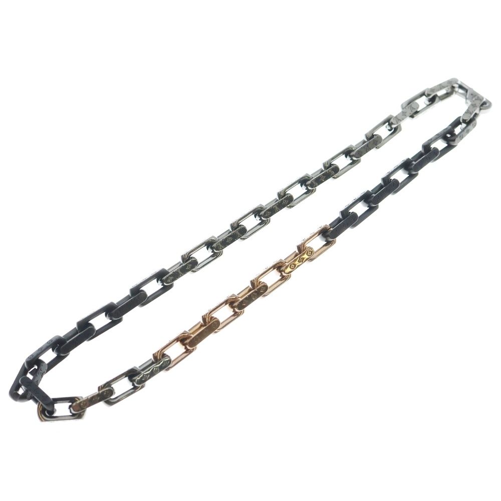 LOUIS VUITTON ルイヴィトン モノグラムチェーンネックレス ペンダント チェーン コリエ ステンレス マットブラック メタル ピンクゴールド M 01190