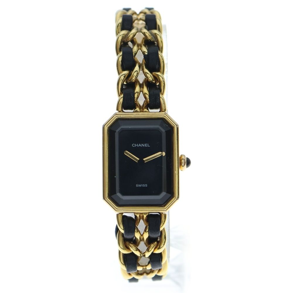 CHANEL シャネル プルミエール XL 黒文字盤 GP 革 QZ クォーツ 腕時計 H 0001