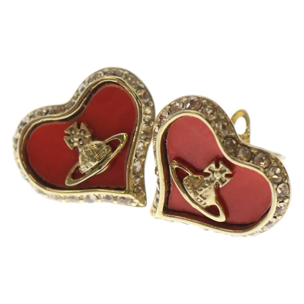 Vivienne Westwood ヴィヴィアンウエストウッド PETRA ペトラ ラインストーン ハート オーブ スタッドピアス オレンジ ゴールド