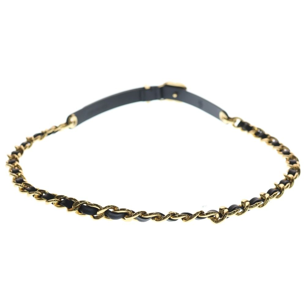 CHANEL シャネル イタリア製 ココマーク カーフスキン レザーチェーンベルト ブラック レディース ゴールド金具