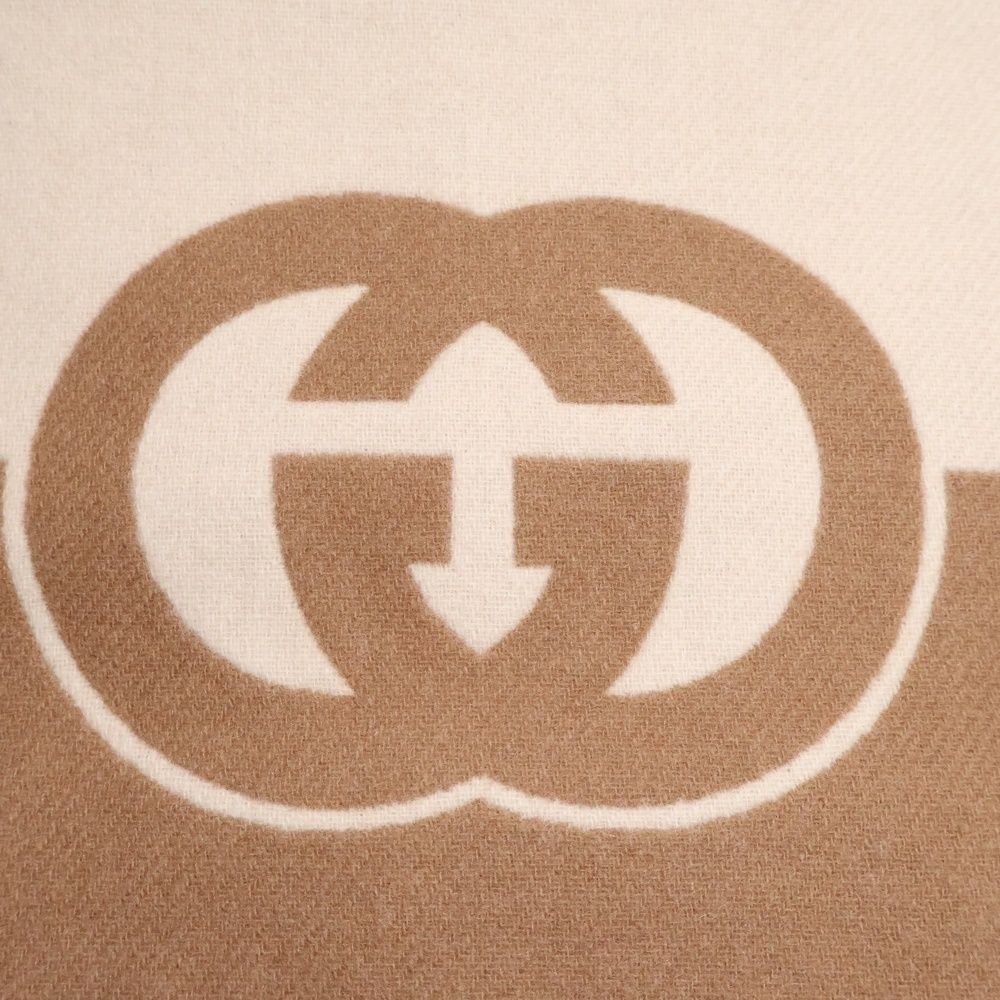 GUCCI グッチ インターロッキングG ウールカシミヤスカーフ マフラー ブラウン