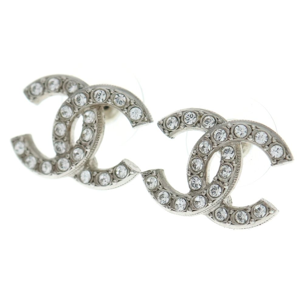 CHANEL シャネル ココマーク ラインストーンピアス シルバー