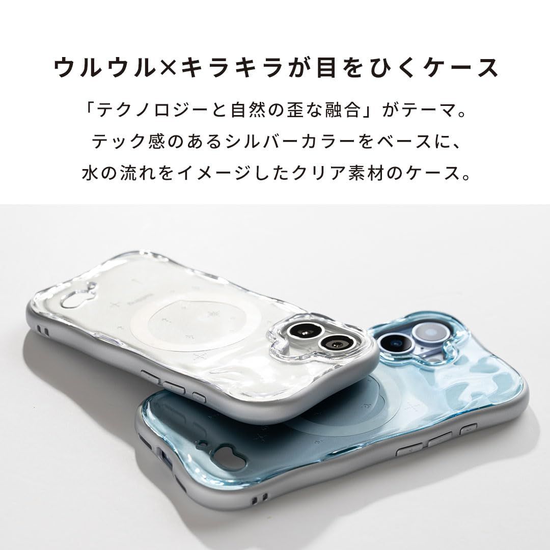 iFace スマホケース iPhone 15 14 13 対応 BeBling 2 MagSynq クリア MagSafe対応 耐衝撃 透明 シルバー ストラップホール付き 縁高 ウルウル キラキラ