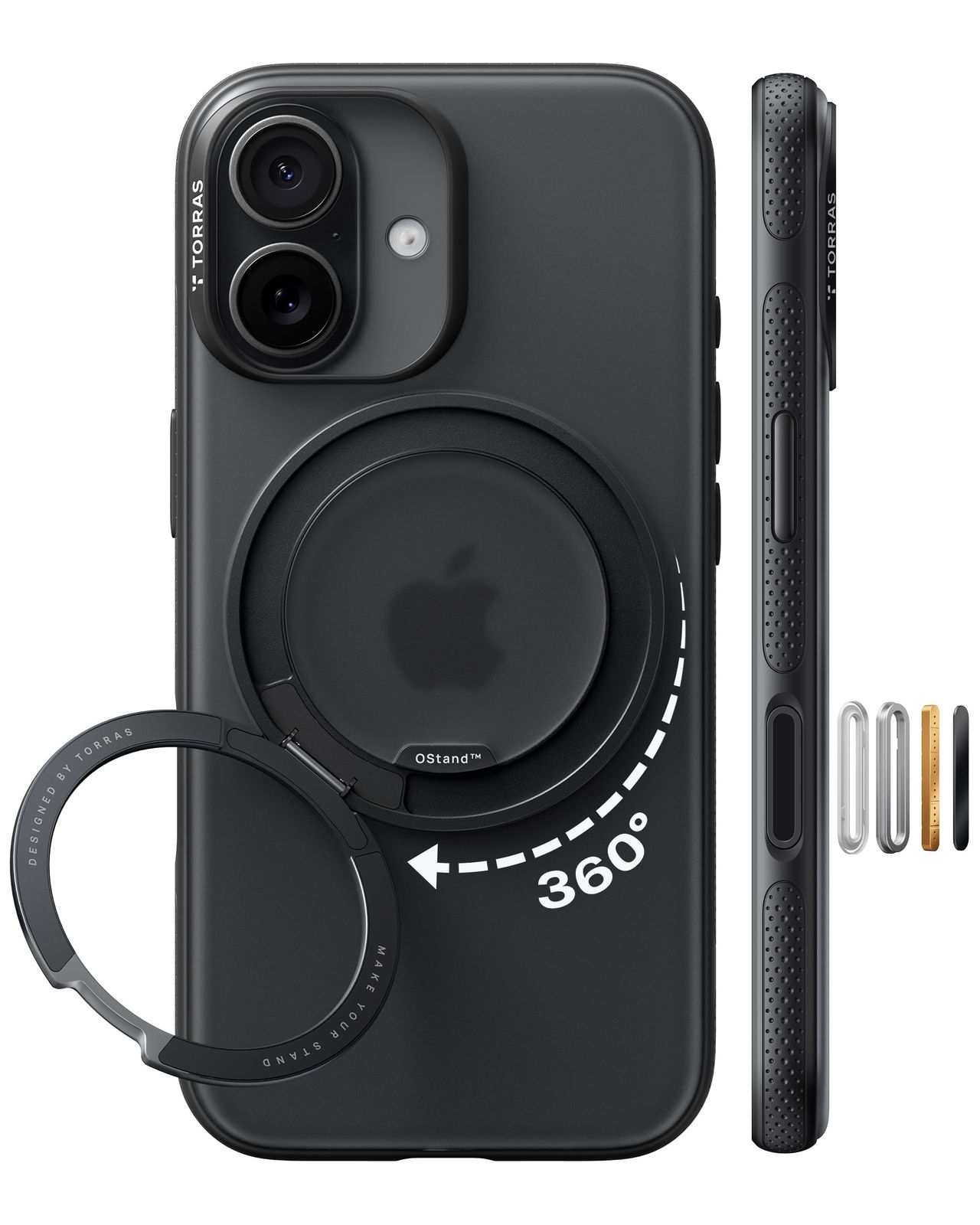 TORRAS iPhone 17 用ケース カチカチ 多機能360度回転スタンド リング Ostand O 3 Fitness MagSafe対応 米軍MIL規格耐衝撃 スタンド 指紋防止 黄変防止 カメラコントロールボタン付き ストラップホール 半透明 撮影