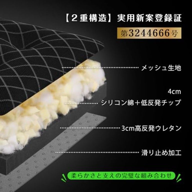 【お尻の痛みを軽減】ゲーミングクッション 低反発＆高反発2層構造 洗えるカバー 通気性メッシュ オフィスチェア/ゲームチェア用 座布団 エルゴノミクス設計 滑り止め付き 在宅勤務 テレ