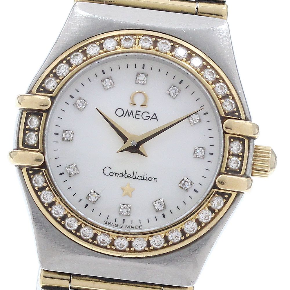 オメガ OMEGA 1267 75 コンステレーション ミニ 12 P ダイヤベゼル フルバー シェル文字盤 クォーツ レディース _934254