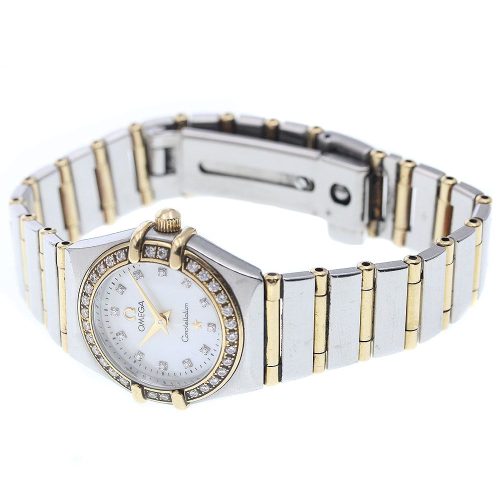 オメガ OMEGA 1267 75 コンステレーション ミニ 12 P ダイヤベゼル フルバー シェル文字盤 クォーツ レディース _934254