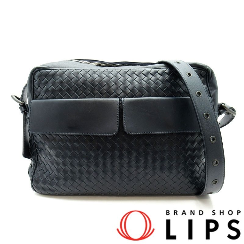 ボッテガ ヴェネタ イントレチャート ショルダーバッグ 337091 カーフ メンズ ネイビー