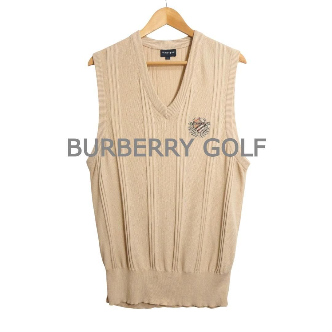 BURBERRY GOLF バーバリーゴルフ サイズM コットン ワッペン ノバチェック Vネック ニット ベスト セーター ベージュ メンズ