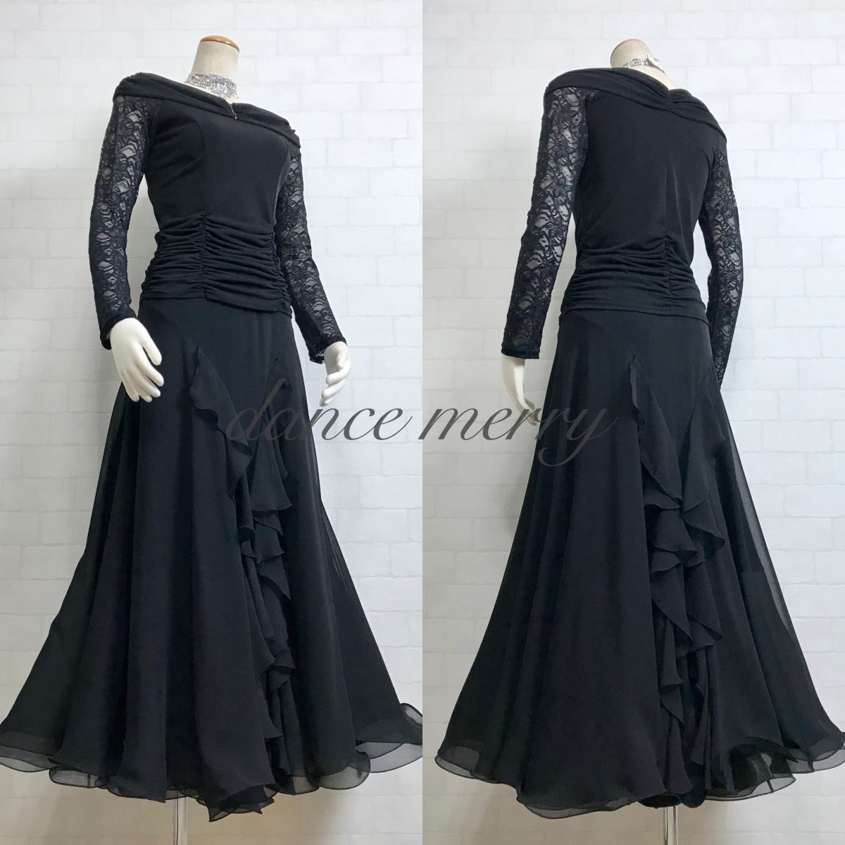 新品　社交ダンス　ツーピース　ワルツ　黒　セットアップ　パーティ　2839 新品 社交ダンス ツーピース ワルツ 黒 セットアップ パーティ 2839