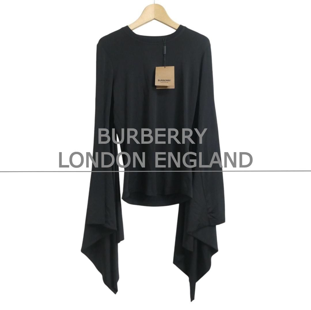 BURBERRY LONDON ENGLAND バーバリー サイズS ストレッチ スクエア フ スリーブ クルーネック 長袖 カットソー トップス ブラウス レーヨン 黒 ブラック レディース