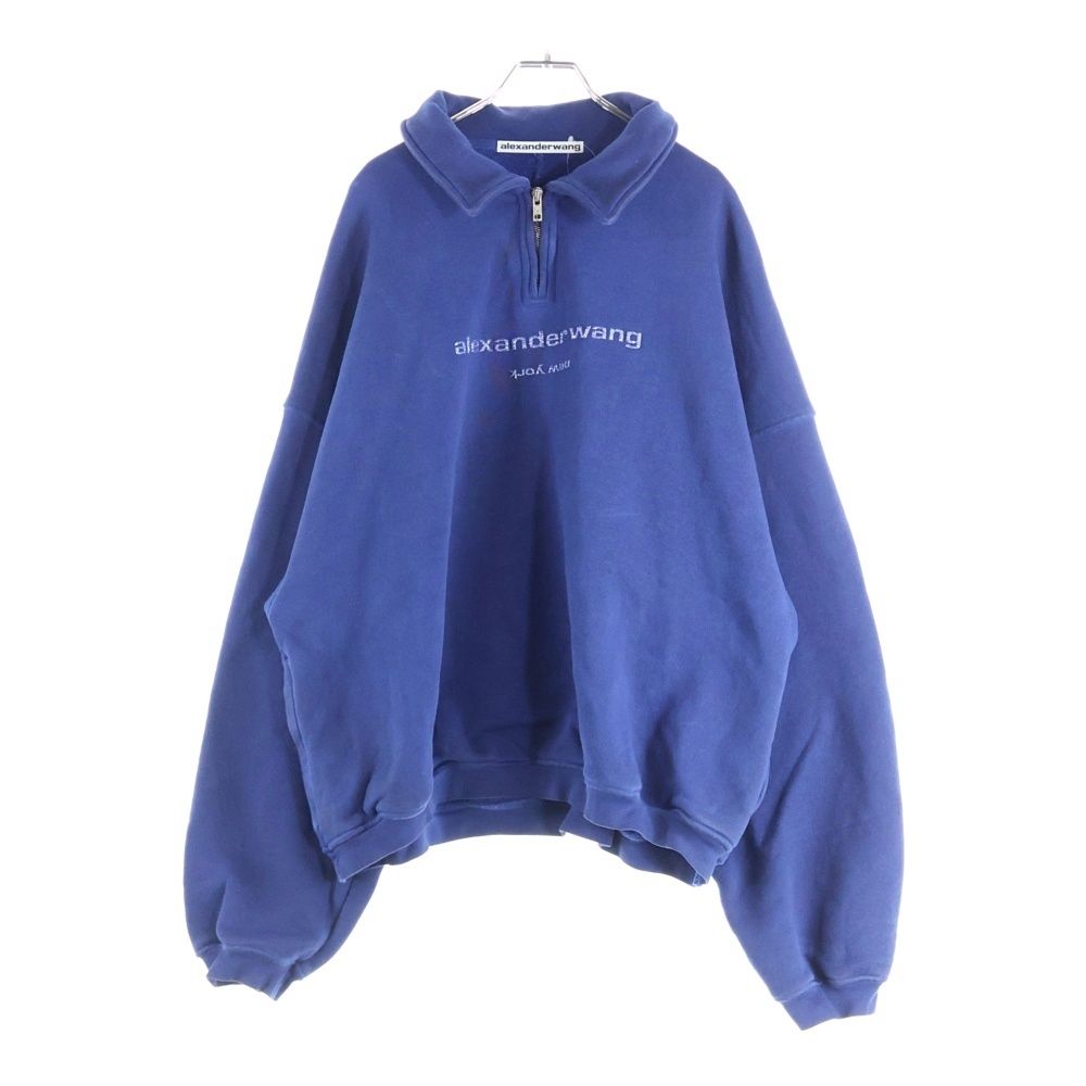 ALEXANDER WANG アレキサンダーワン フロントロゴ ハーフジップ スウェットシャツ フーディー ブルー ALEXANDER WANG (アレキサンダーワン) フロントロゴ ハーフジップ
