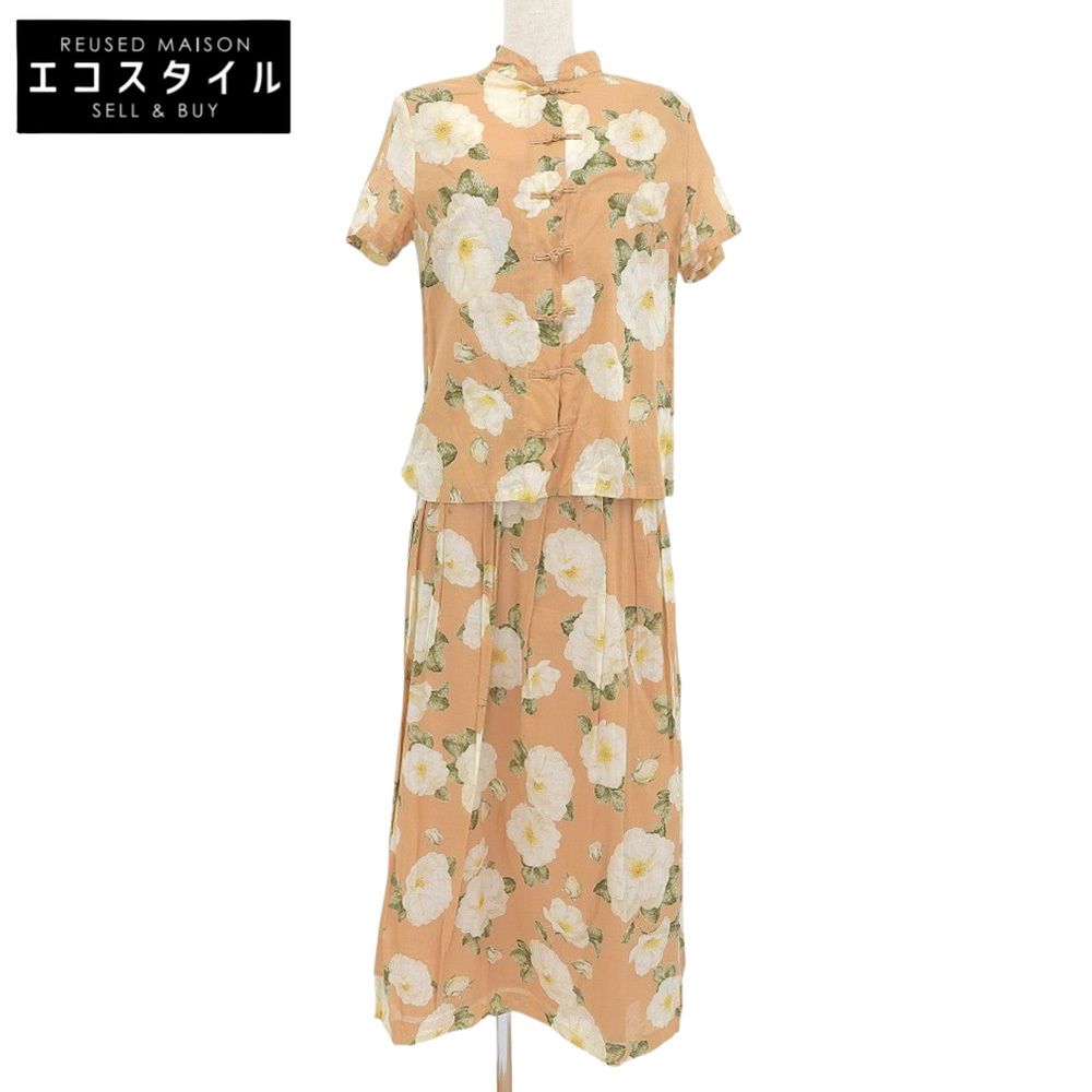 INGEBORG インゲボルグ 花柄 スカーフ付き ワンピース シャツ セットアップ レディース オレンジ M