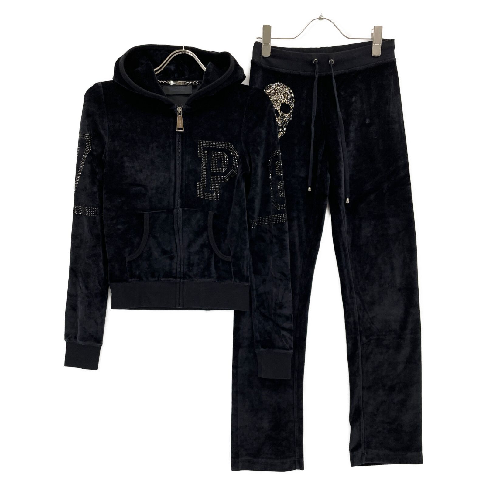 PHILIPP PLEIN フィリッププレイン ﾌﾞﾗｯｸ ﾍﾞﾛｱ ｽﾜﾛﾌｽｷｰ ｼﾞｬｰｼﾞｾｯﾄｱｯﾌﾟ XS