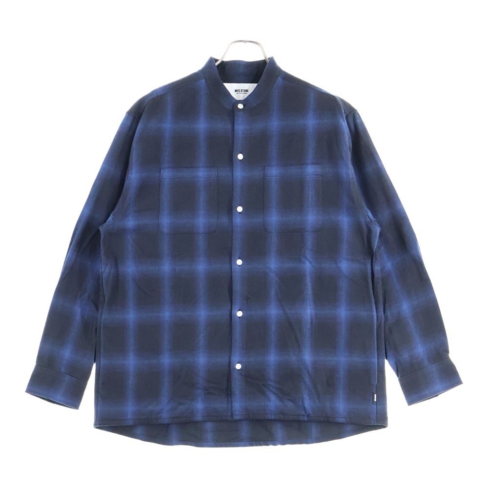 MFC STORE エムエフシーストア BAND COLLAR CHECK FLANNEL SHIRT バンドカラー フランネルチェック 長袖シャツ ブルー
