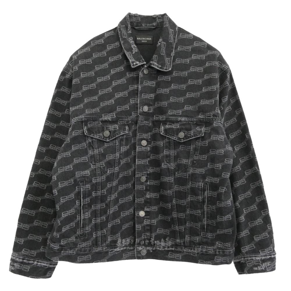 バレンシアガ 719322 TNW 63 BB Monogram Large fit Jacket ロゴプリント デニムジャケット グレー系 XS