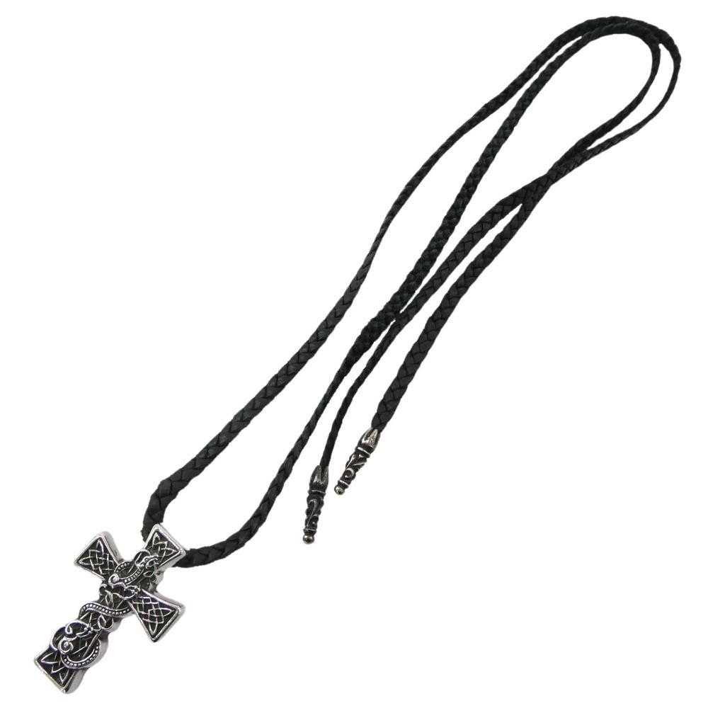 CHROME HEARTS クロムハーツ 原本無 CELTIC CROSS XS ケルティッククロス w レザーブレード ネックレス シルバー系 ブラック系
