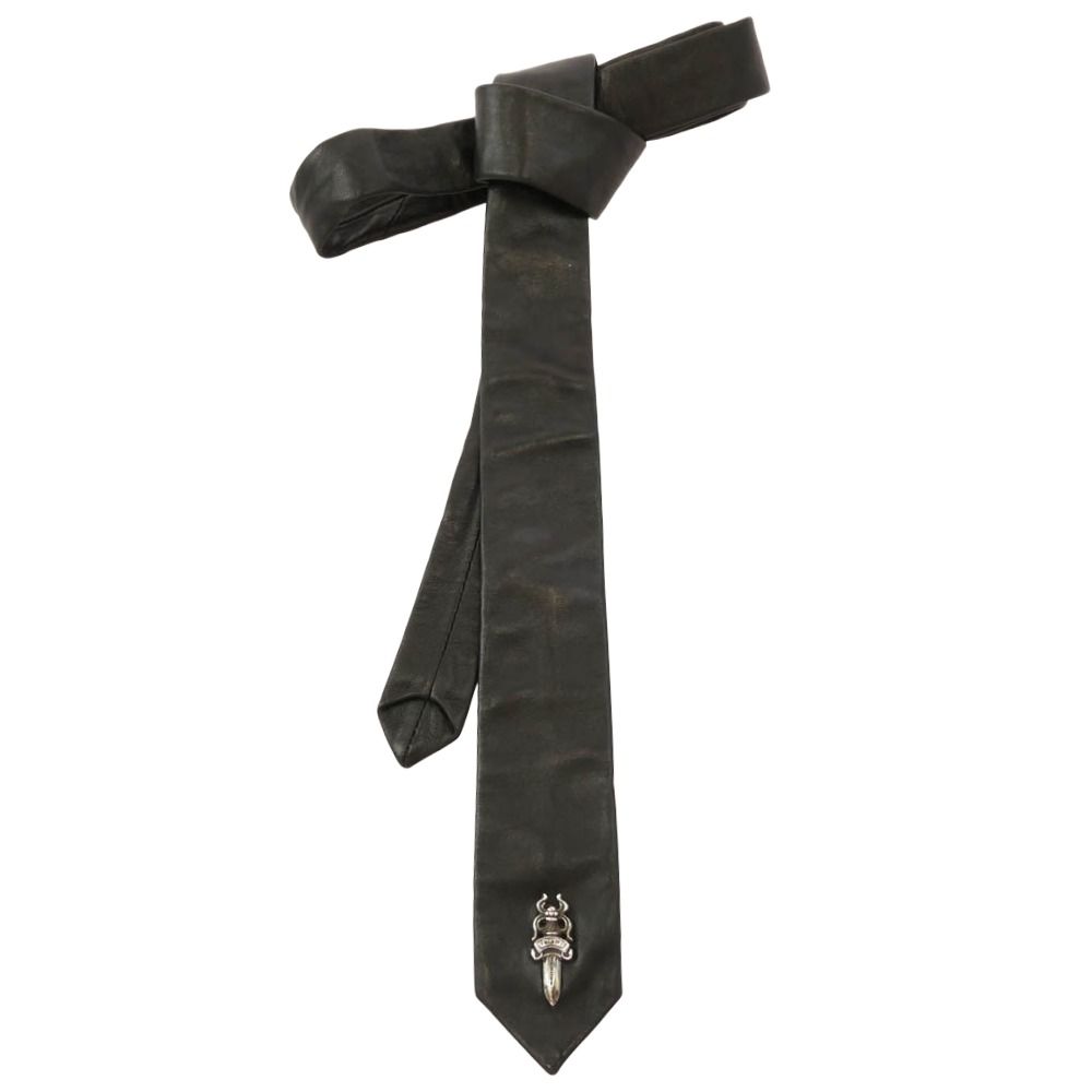 CHROME HEARTS クロムハーツ 原本有 TIE NEK SKNNY LTHR レザー ナロータイ ダガー ネクタイ ブラック系