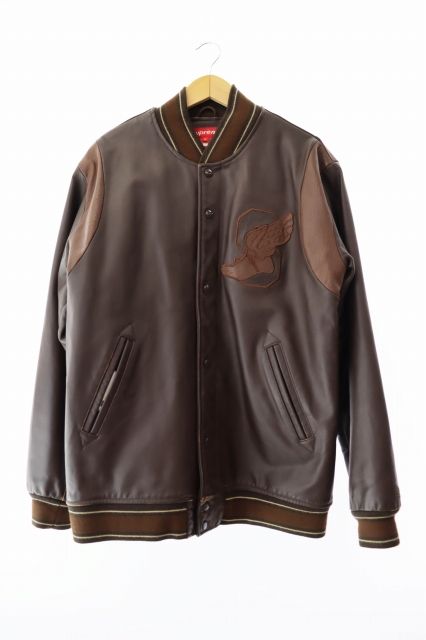 【中古】シュプリーム SUPREME ウィング フット レザー ヴァーシティー ジャケット L ブラウン ☆AA★ 250324 シュプリーム SUPREME 05AW Wing Foot Leather Varsity Jacket