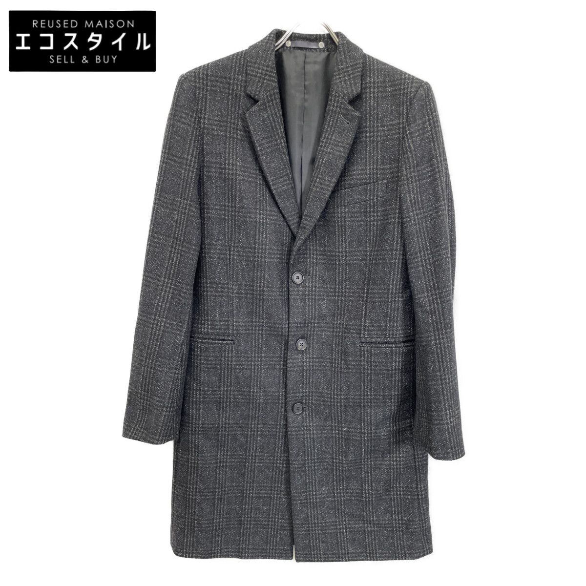 PS Paul Smith ピーエスポールスミス ﾌﾞﾗｯｸ ｳｰﾙ混 ﾁｪｯｸ柄 ﾁｪｽﾀｰｺｰﾄ M 
