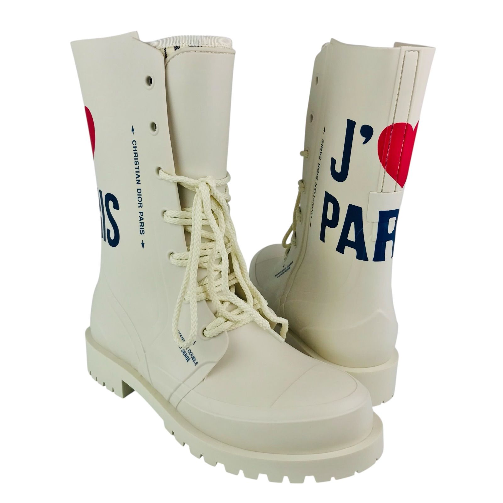 ♥ Christian Dior クリスチャンディオール CAMP レディース J PARISロゴデザイン レースアップ ラバー レインブーツ 39 カジュアル レディースブーツ 雨雪 長靴 ブランド オシャレ 冬物 イタリア製