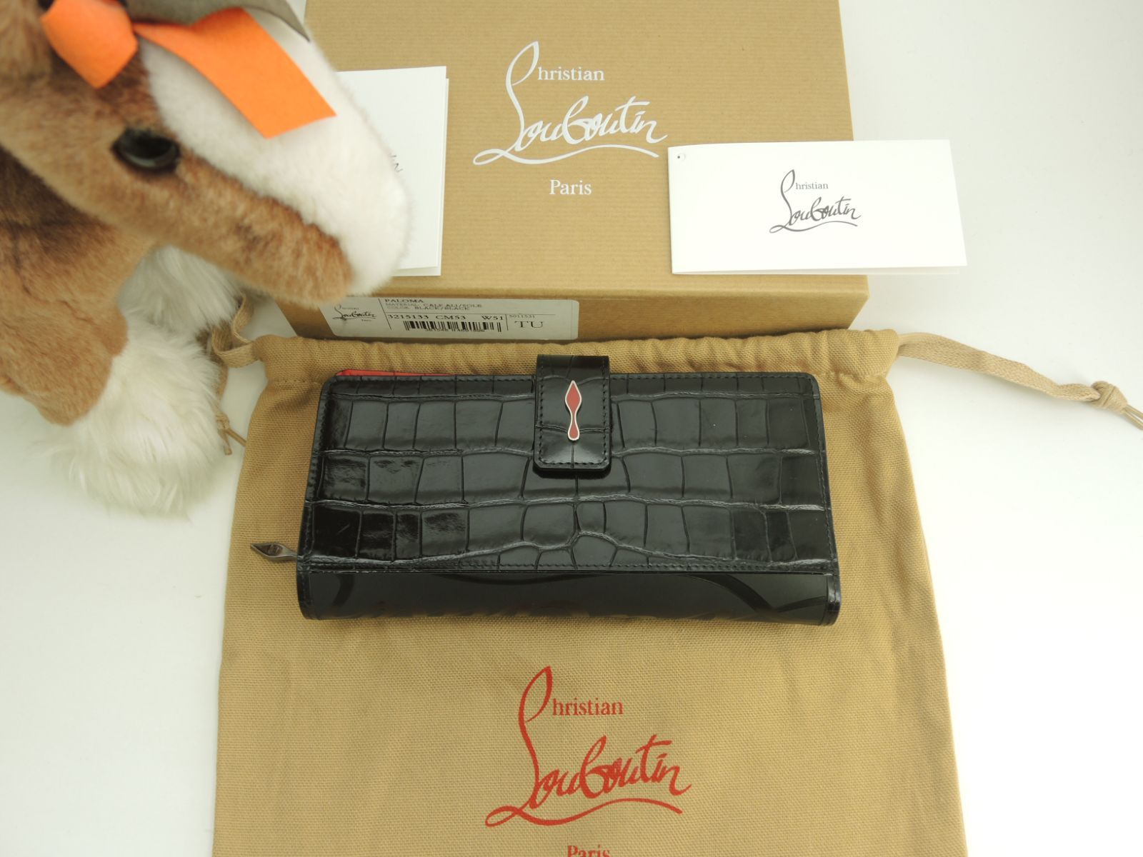 クリスチャンルブタン 2折長財布 パロマ クロコ型押レザー黒赤 ロング