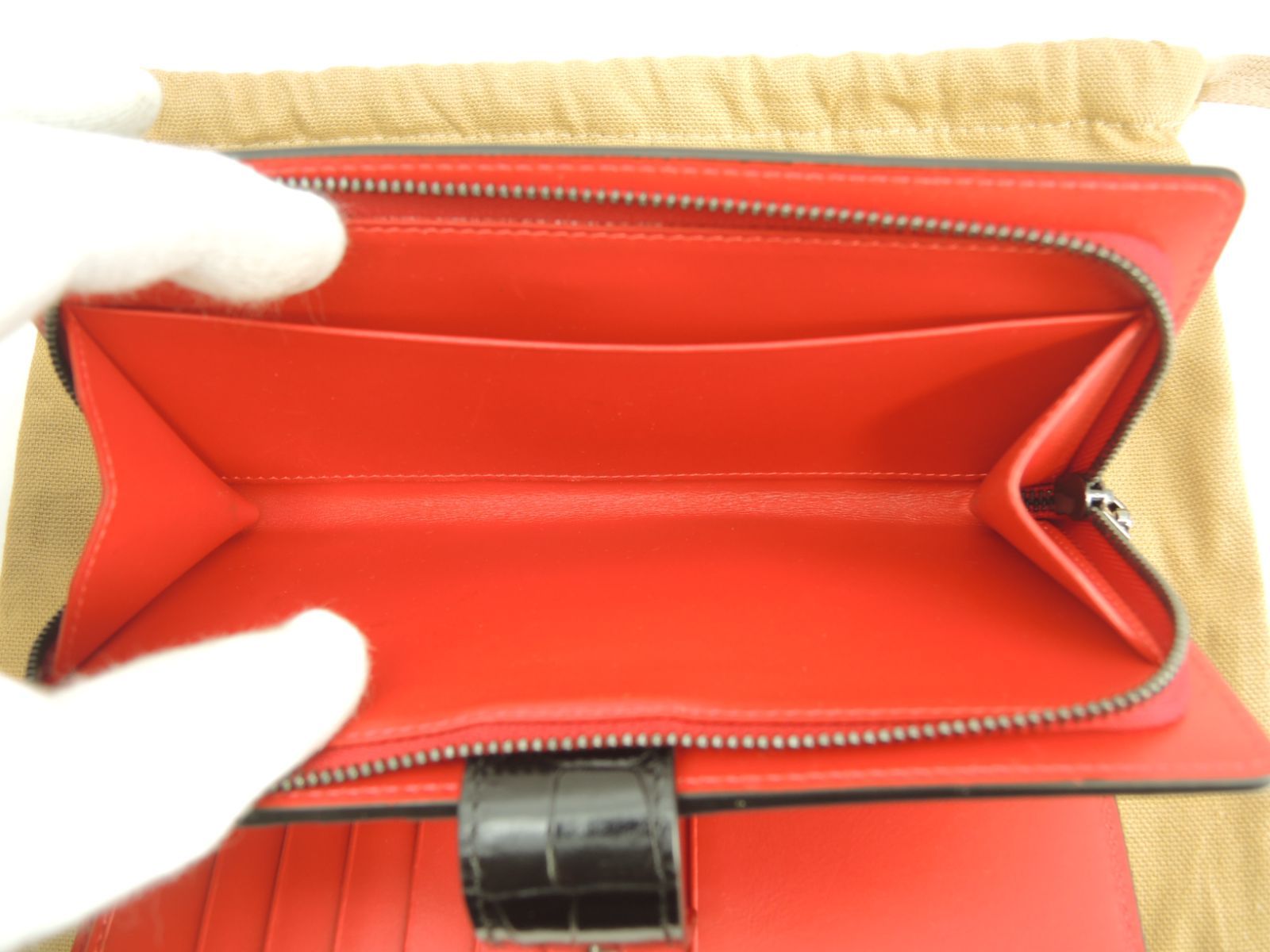 クリスチャンルブタン 2折長財布 パロマ クロコ型押レザー黒赤 ロング