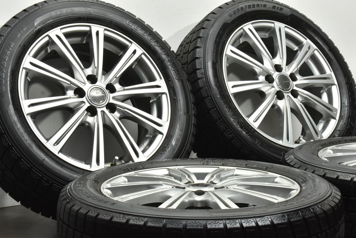 バリ溝 ミルアス 16 in 6 5 J 48 PCD 100 グッドイヤー アイスナビ7 205 55 R レクサス CT プリウス ウィッシュ カローラスポーツ