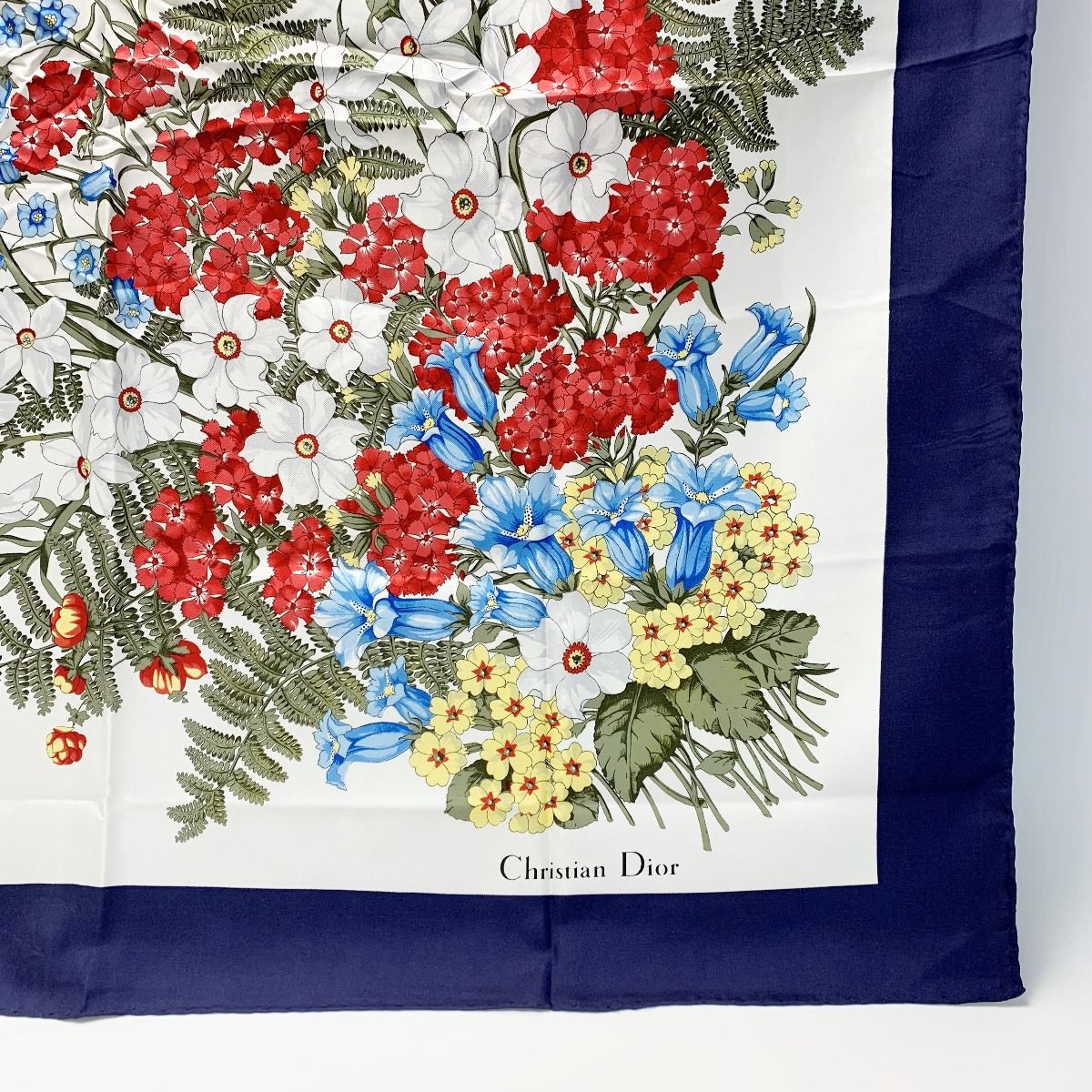 Christian Dior クリスチャンディオール スカーフ 花柄 ネイビー