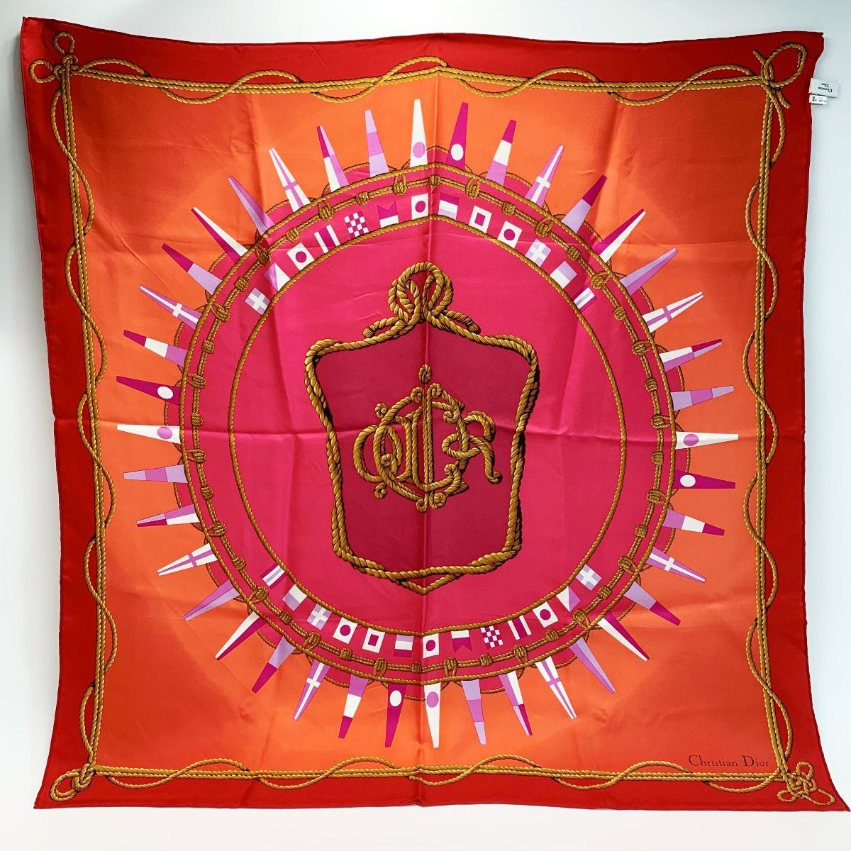 Christian Dior クリスチャンディオール スカーフ レッド シルク100