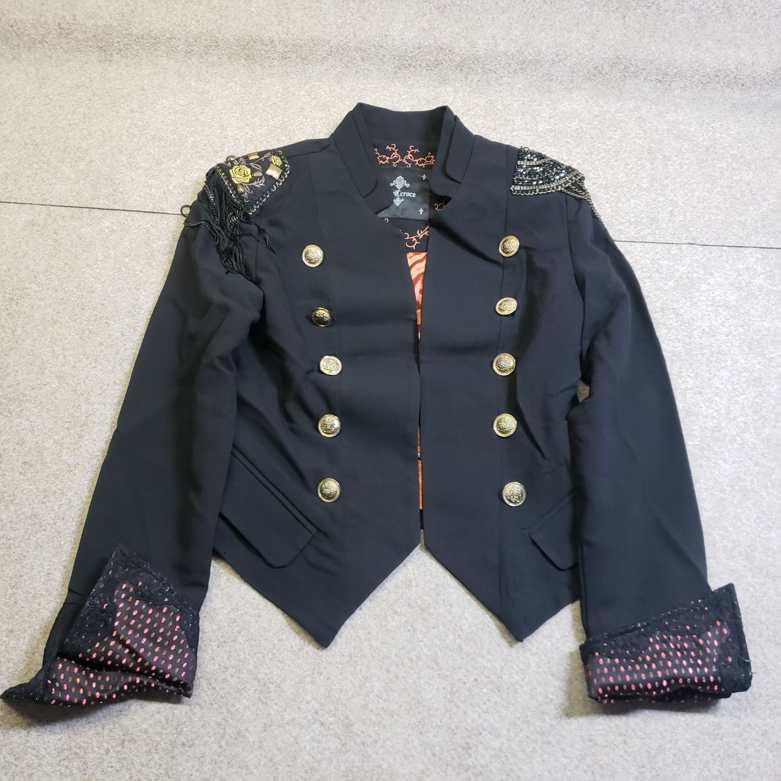 Ozz Croce ジャケット ダブルボタン 装飾デザイン ブラック u7152s