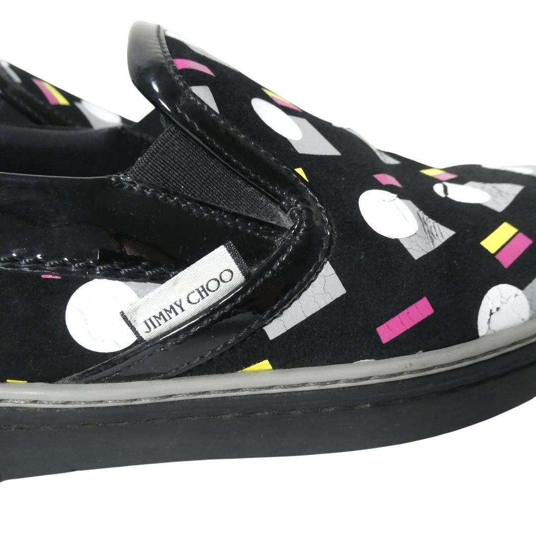  JIMMY CHOO ジミーチュウ サイズ42 約27㎝ スエード エナメル 総柄 スリッポン ローカット スニーカー 黒 ブラック メンズ スリッポン 靴
