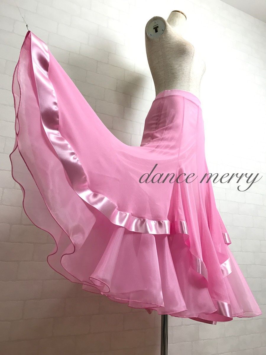 新品 豪華 社交ダンス 薄 ピンク スカート パーティ ワルツ 1185