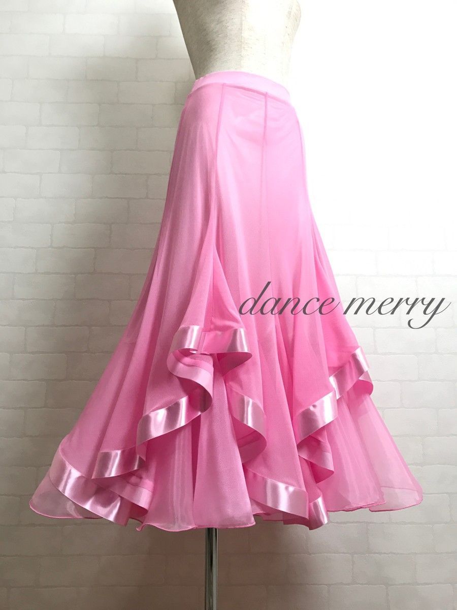 豪華 社交ダンス 薄 ピンク スカート パーティ ワルツ 1185